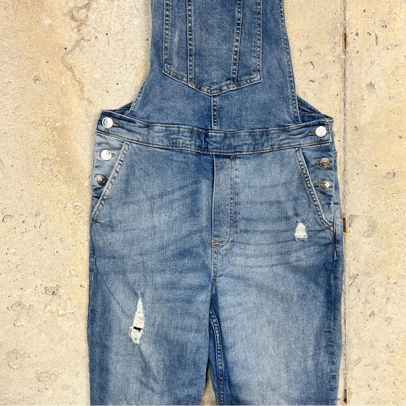 Divided distressed blue denim skinny straight leg overalls medium 10 - Picture 2 of 7